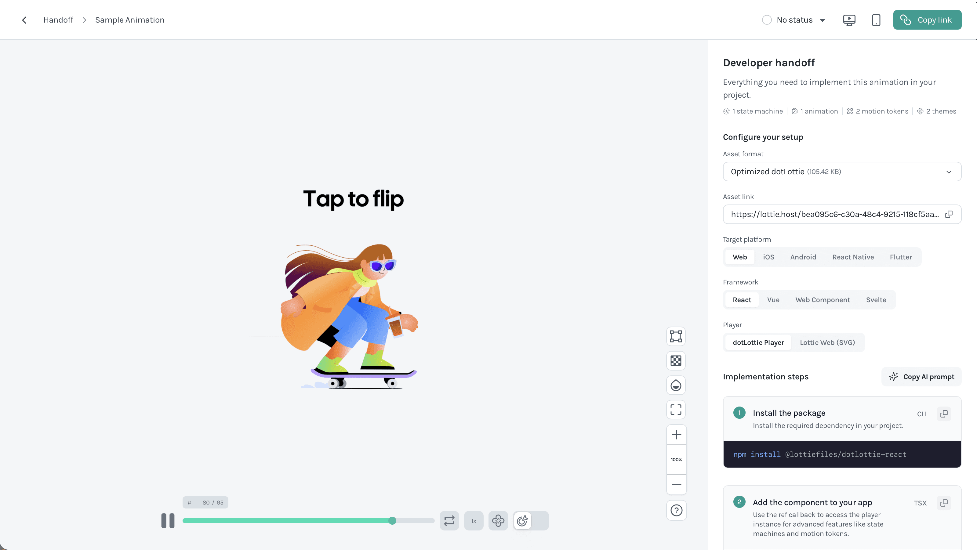 Tailored setup steps and code to each development stack